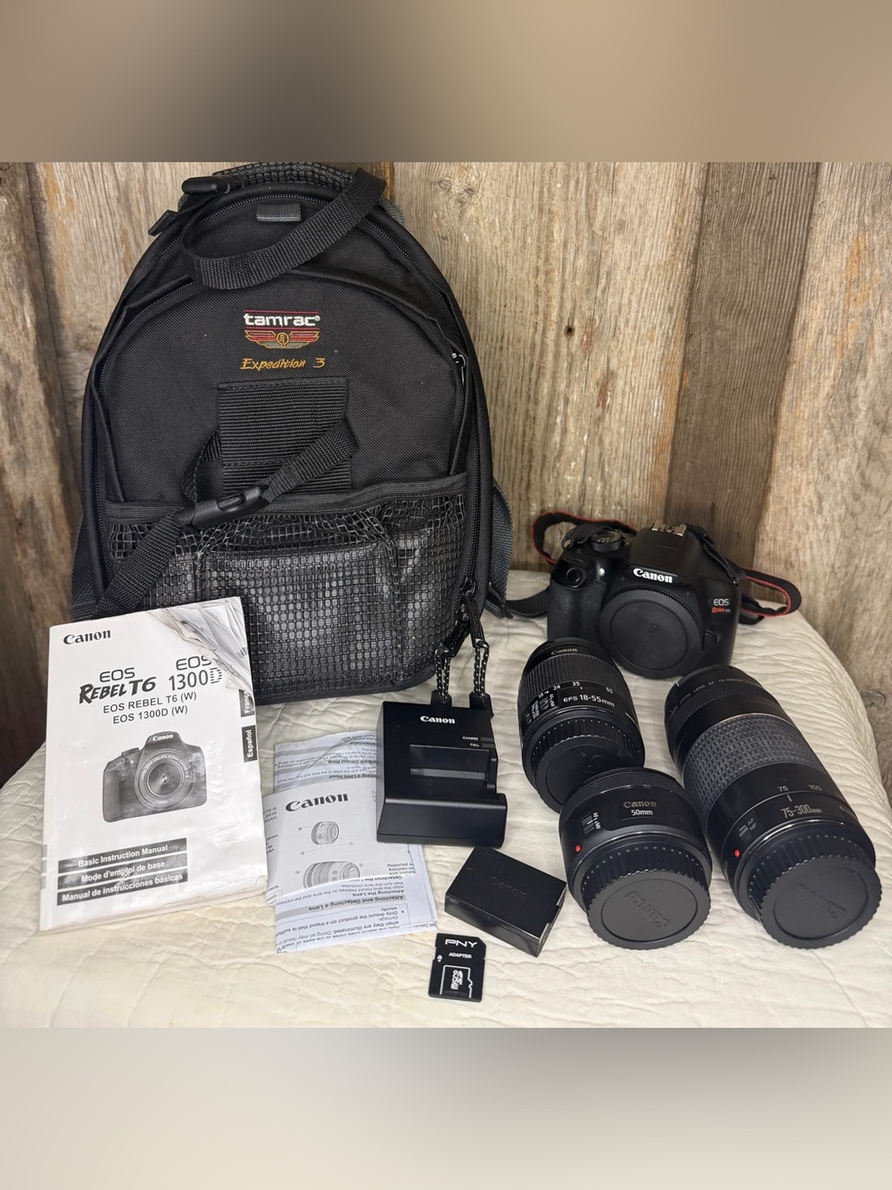Canon Rebel T6 EOS 1300D DSLR Camera W/ Lenses and Accessories Bundle EUC